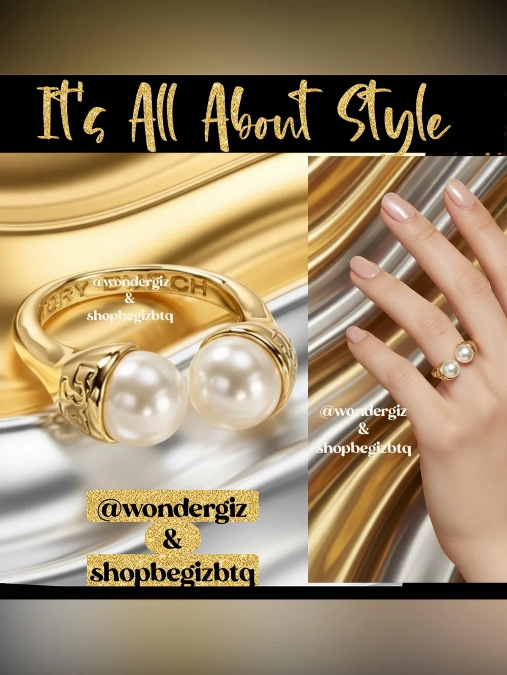 🔥🔥 Authentic Tory Burch Gold and Cream Statement Ring Size 7